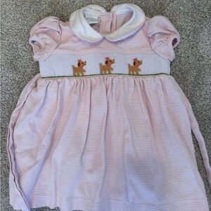 Edgehill Collection Pink Striped Dress with Deer Embroidery